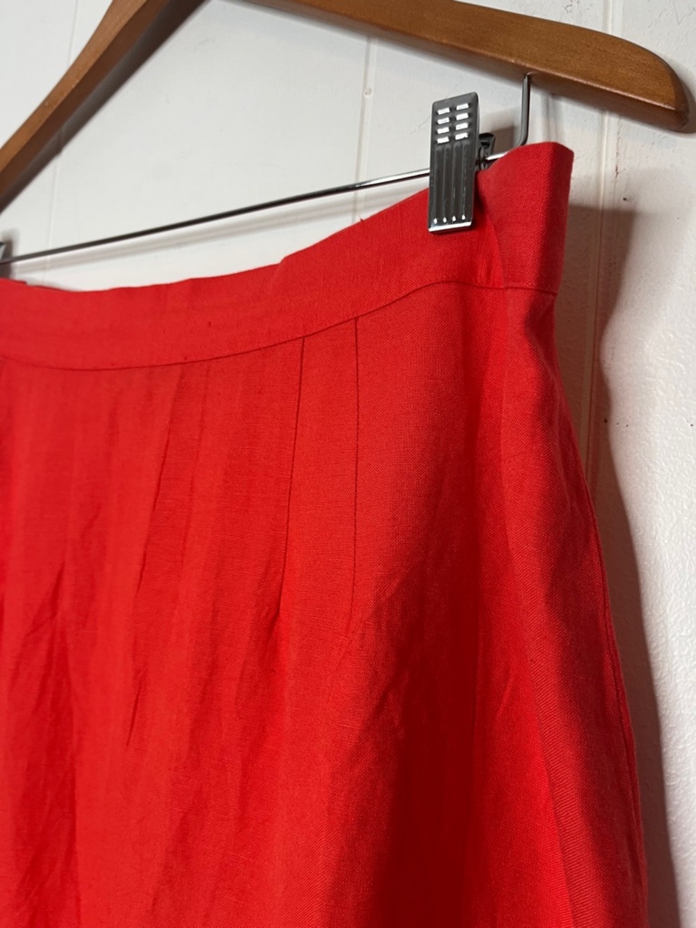 LOFT Coral Pink A-Line Asymmetric Button-Front Midi Skirt Size 12 Linen Blend - Picture 4 of 6